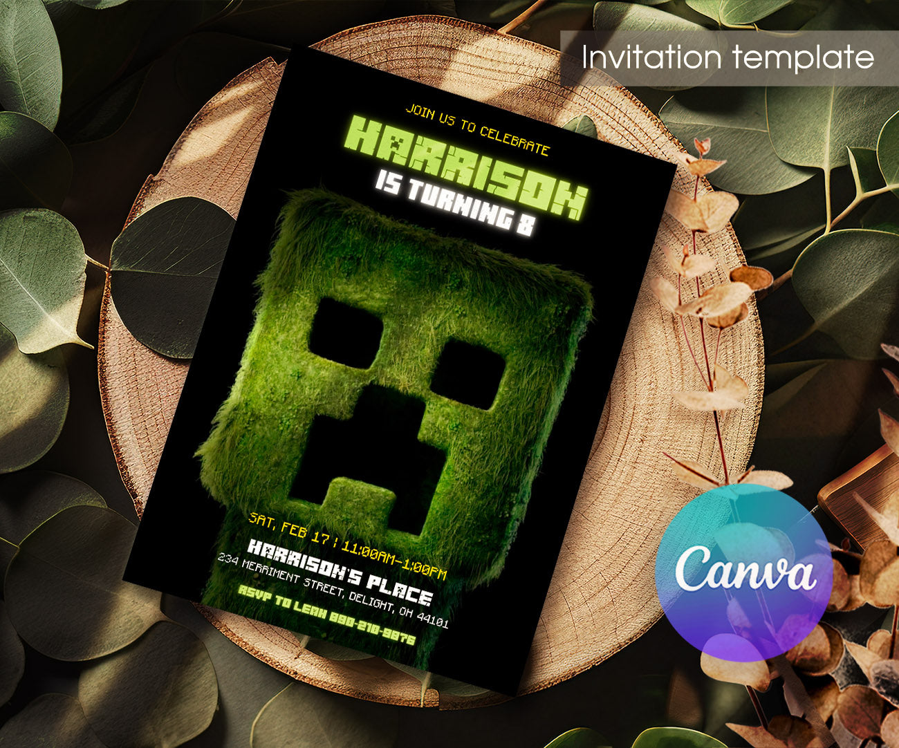 Minecraft Movie Gamer customizable invitation template | Share or Print | BY347