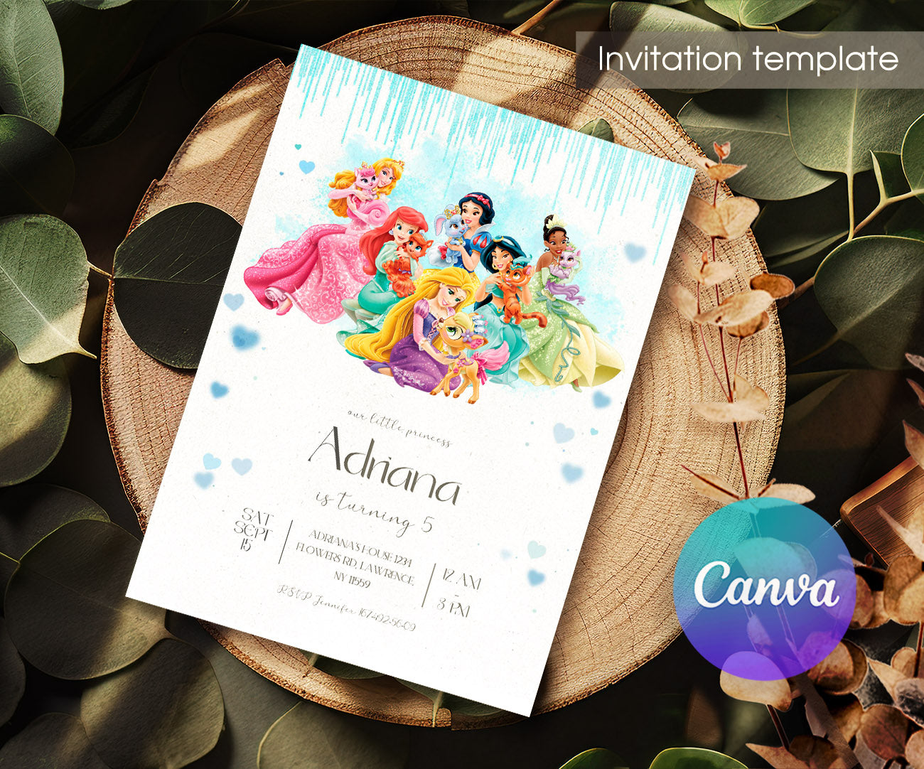 Disney Princess customizable invitation template | Share or Print | girl | HI123