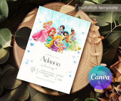 Disney Princess customizable invitation template | Share or Print | girl | HI123