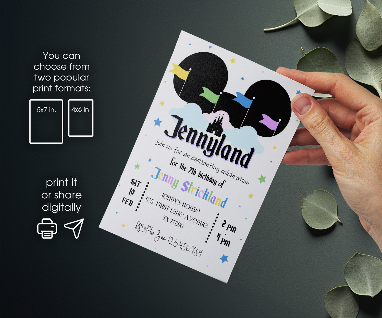 Disneyland customizable invitation template | Share or Print | girl | HD973