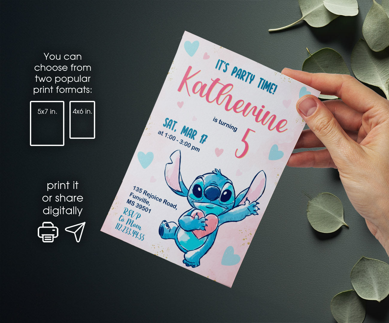 Lilo & Stitch Aloha customizable invitation template | Share or Print | OO533