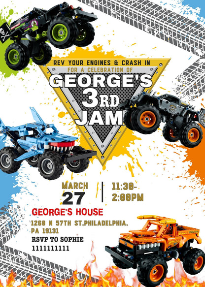 Monster Jam  Monster Truck customizable invitation template | Share or Print | boy | DA756