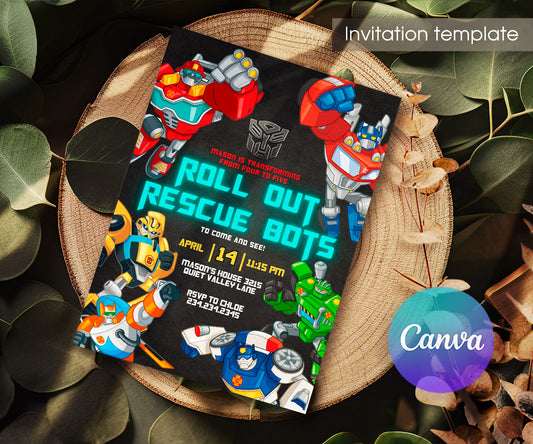 Transformers Rescue Bots customizable invitation template | Share or Print | boy | XZ560