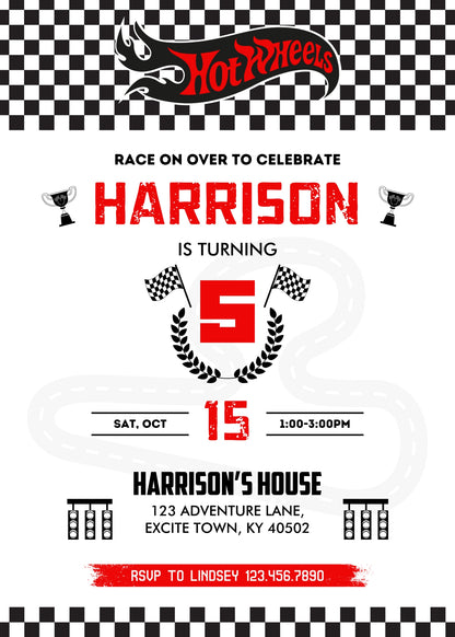 Hot Wheels Racing customizable invitation template | Share or Print | boy | PS805