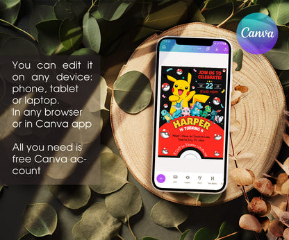 Pokemon Pikachu customizable invitation template | Share or Print | BW383