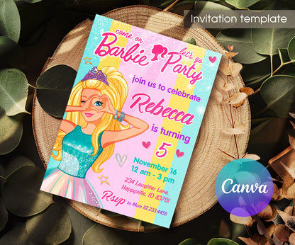 Barbie Pink customizable invitation template | Share or Print | girl | OD109