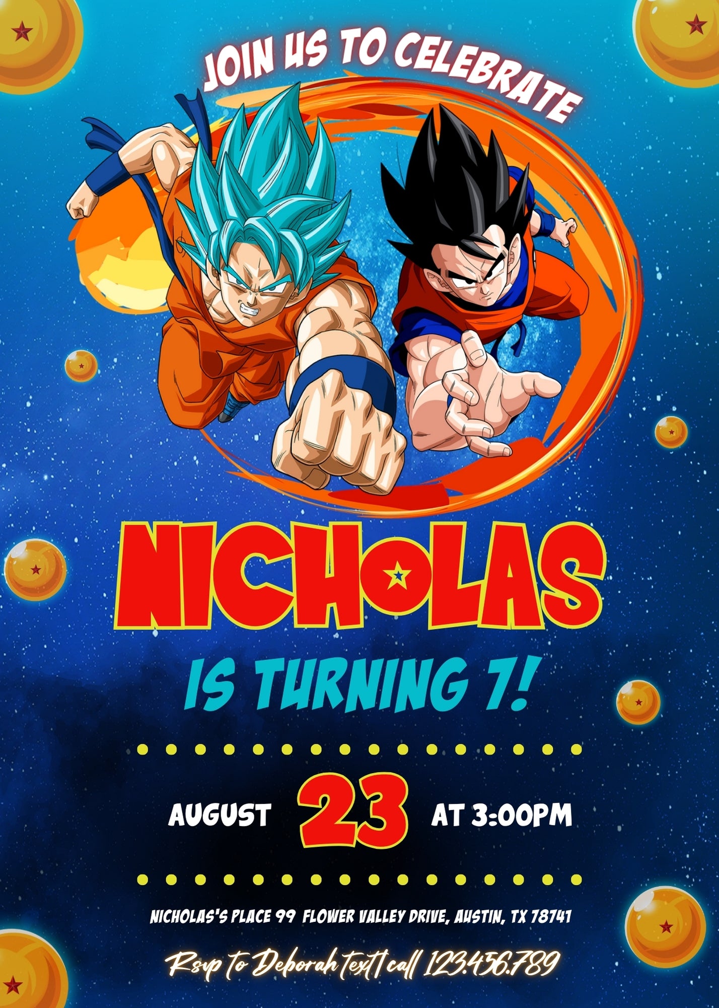 Dragon Ball Z Anime customizable invitation template | Share or Print | boy | YZ167