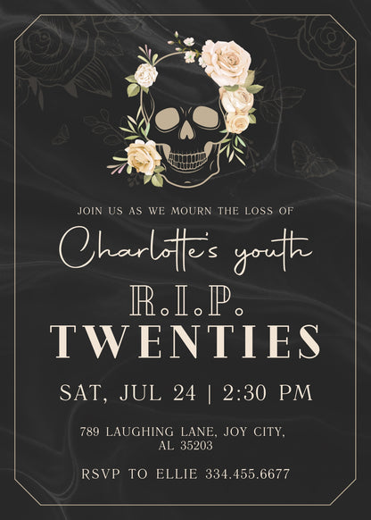 Rip Twenties Birthday customizable invitation template | Share or Print | LL655