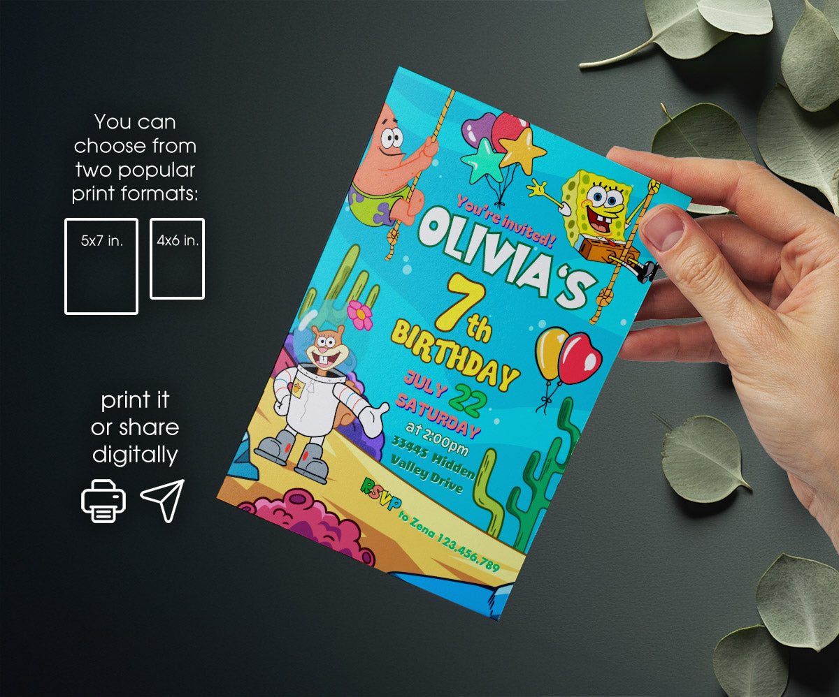 SpongeBob SquarePant customizable invitation template | Share or Print | EZ341
