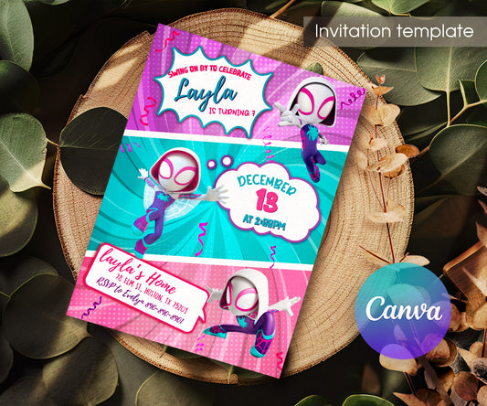 Spider Gwen Ghost Spidey customizable invitation template | Share or Print | girl | MO503