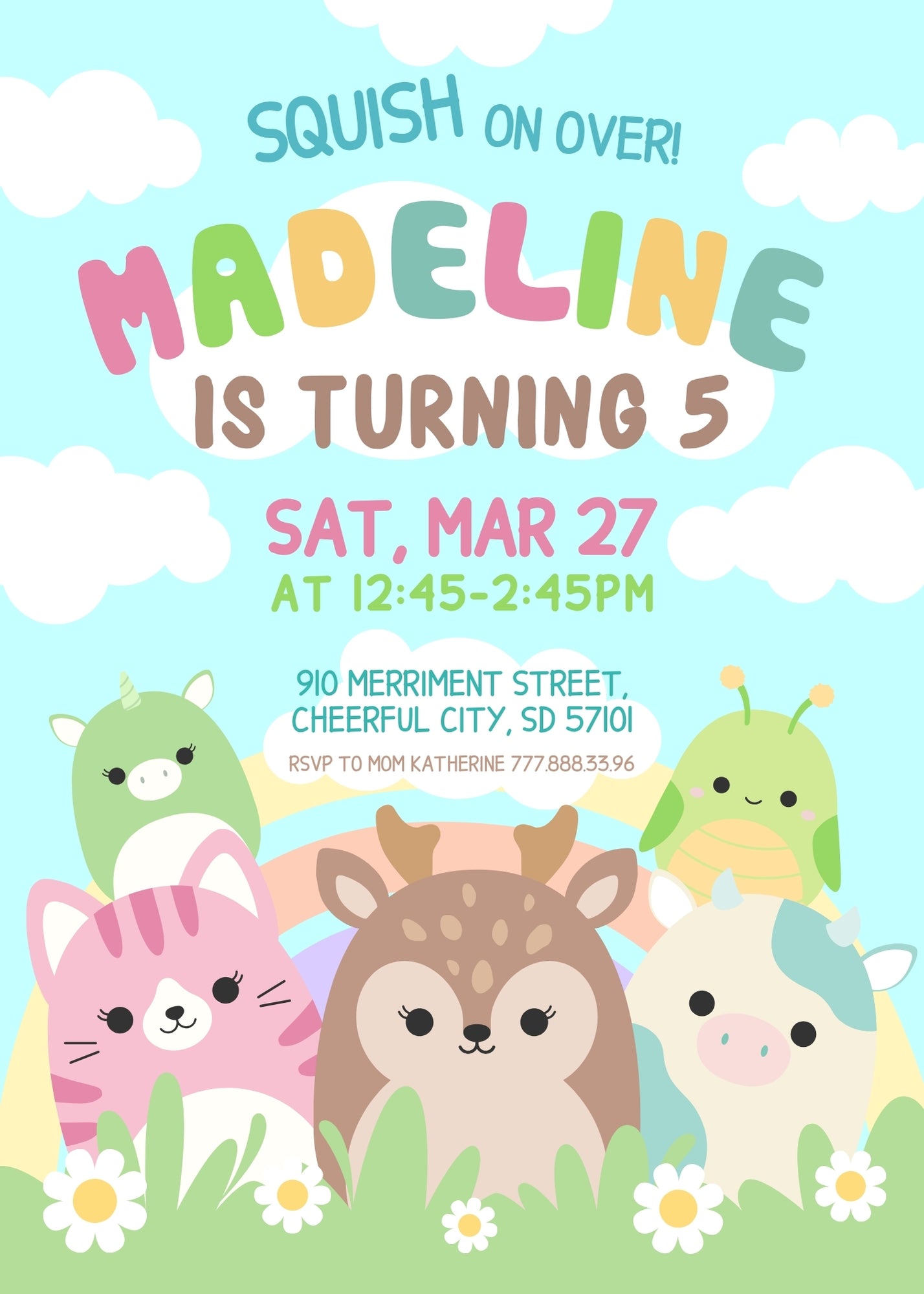 Squishmallows customizable invitation template | Share or Print | PN473