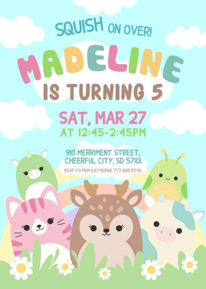 Squishmallows customizable invitation template | Share or Print | PN473
