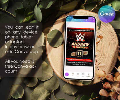 Wrestling WWE WrestleMania customizable invitation template | Share or Print | boy | PD796