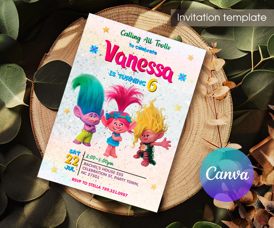 Trolls Poppy customizable invitation template | Share or Print | YT101