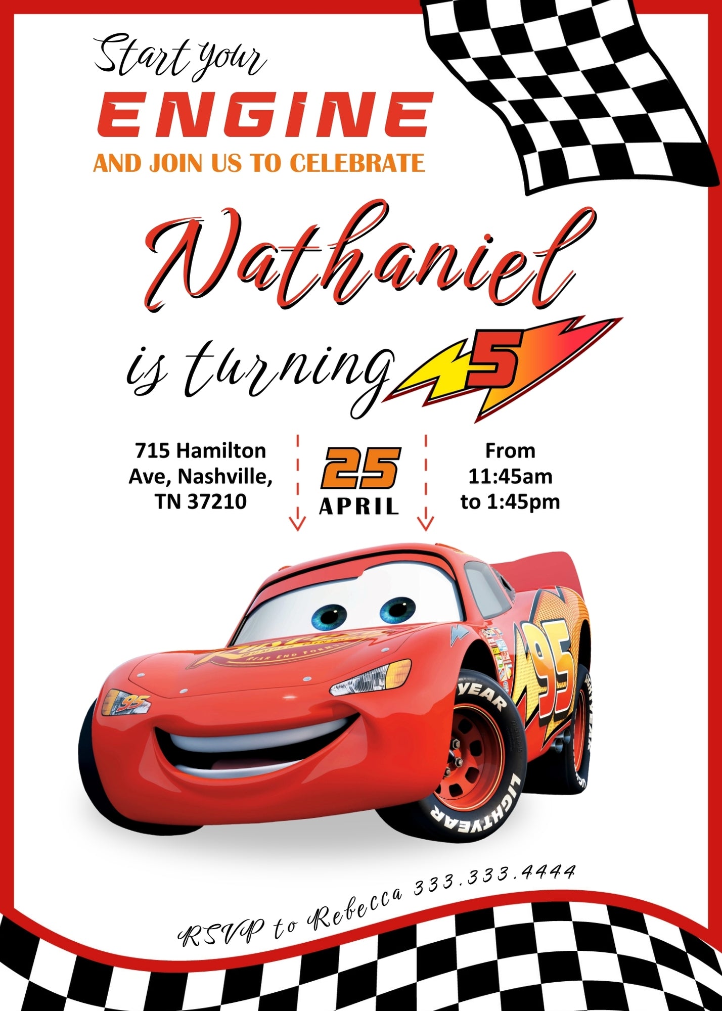 Cars Lightning McQueen customizable invitation template | Share or Print | boy | WG007