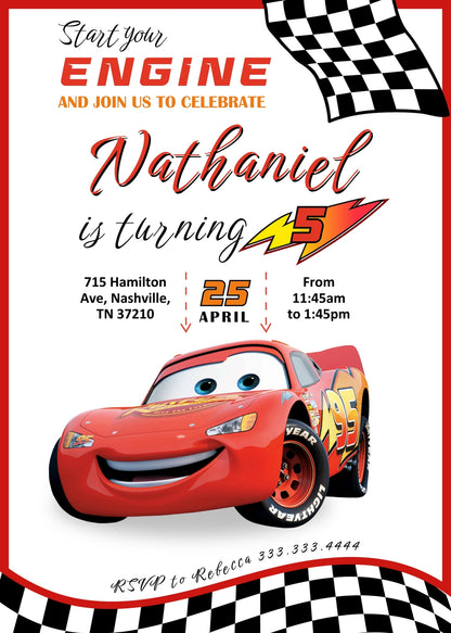 Cars Lightning McQueen customizable invitation template | Share or Print | boy | WG007