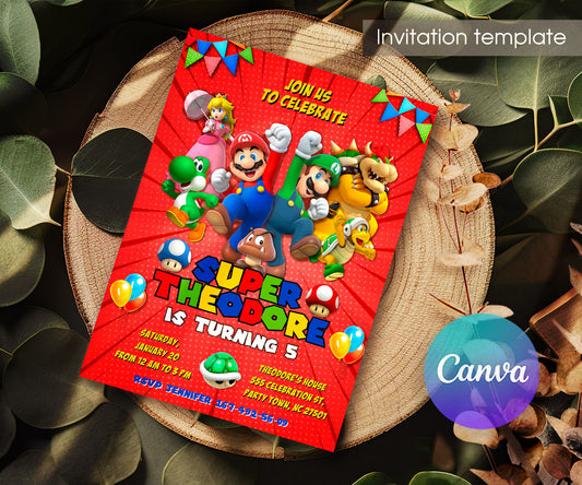 Super Mario Bros customizable invitation template | Share or Print | SB394