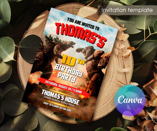 Godzilla X King Kong customizable invitation template | Share or Print | AW924