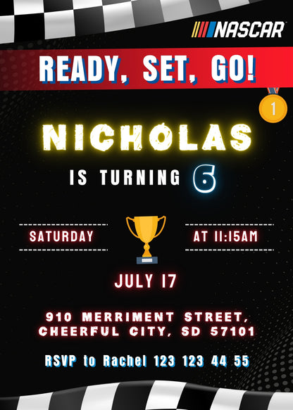 Nascar Ricky Bobby customizable invitation template | Share or Print | boy | KT676