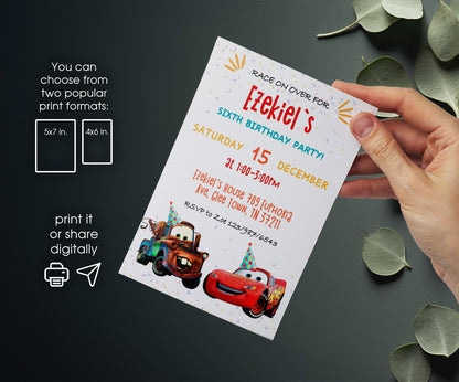 Cars Lightning McQueen customizable invitation template | Share or Print | boy | JZ183