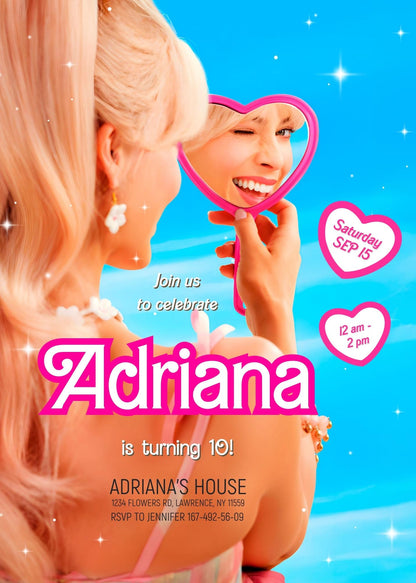 Barbie Pink customizable invitation template | Share or Print | girl | HJ534