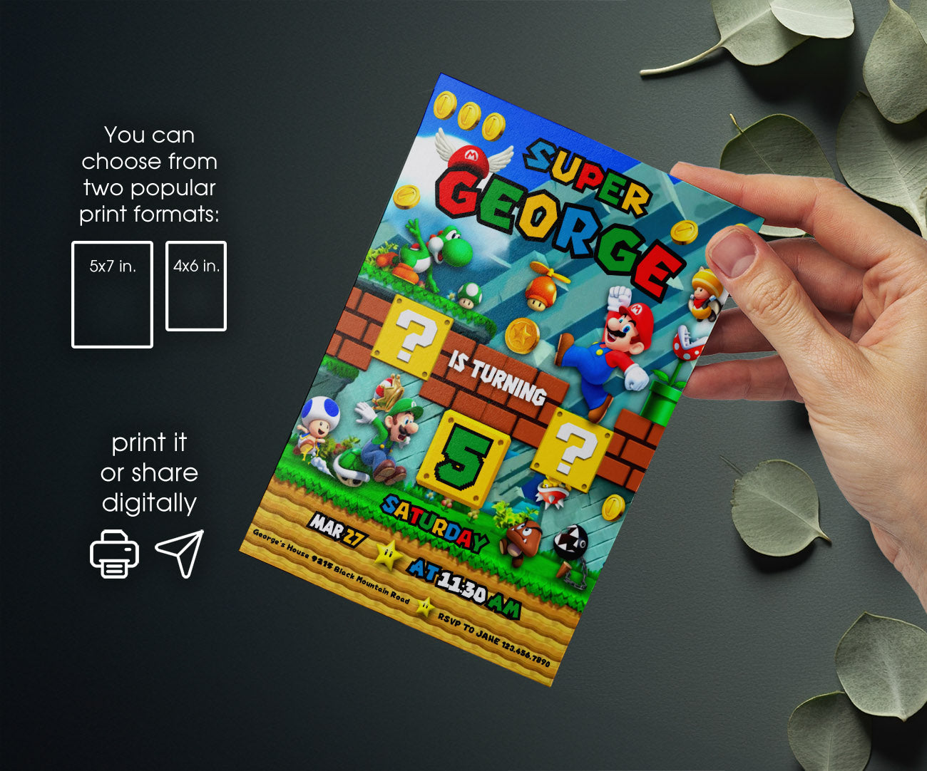 Super Mario Bros customizable invitation template | Share or Print | CM923