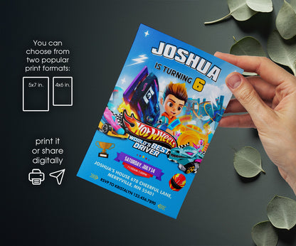 Hot Wheels Let's Race customizable invitation template | Share or Print | boy | EA493