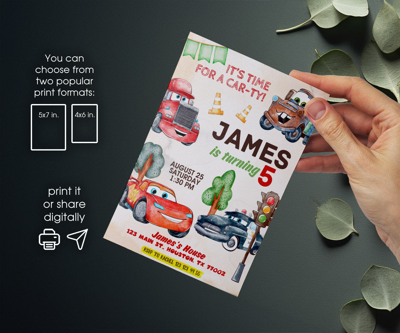 Cars Lightning McQueen customizable invitation template | Share or Print | boy | NP111