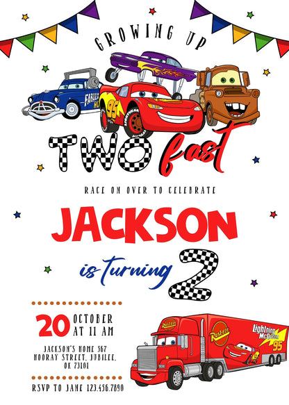 Cars Lightning Mcqueen Two customizable invitation template | Share or Print | boy | NZ956