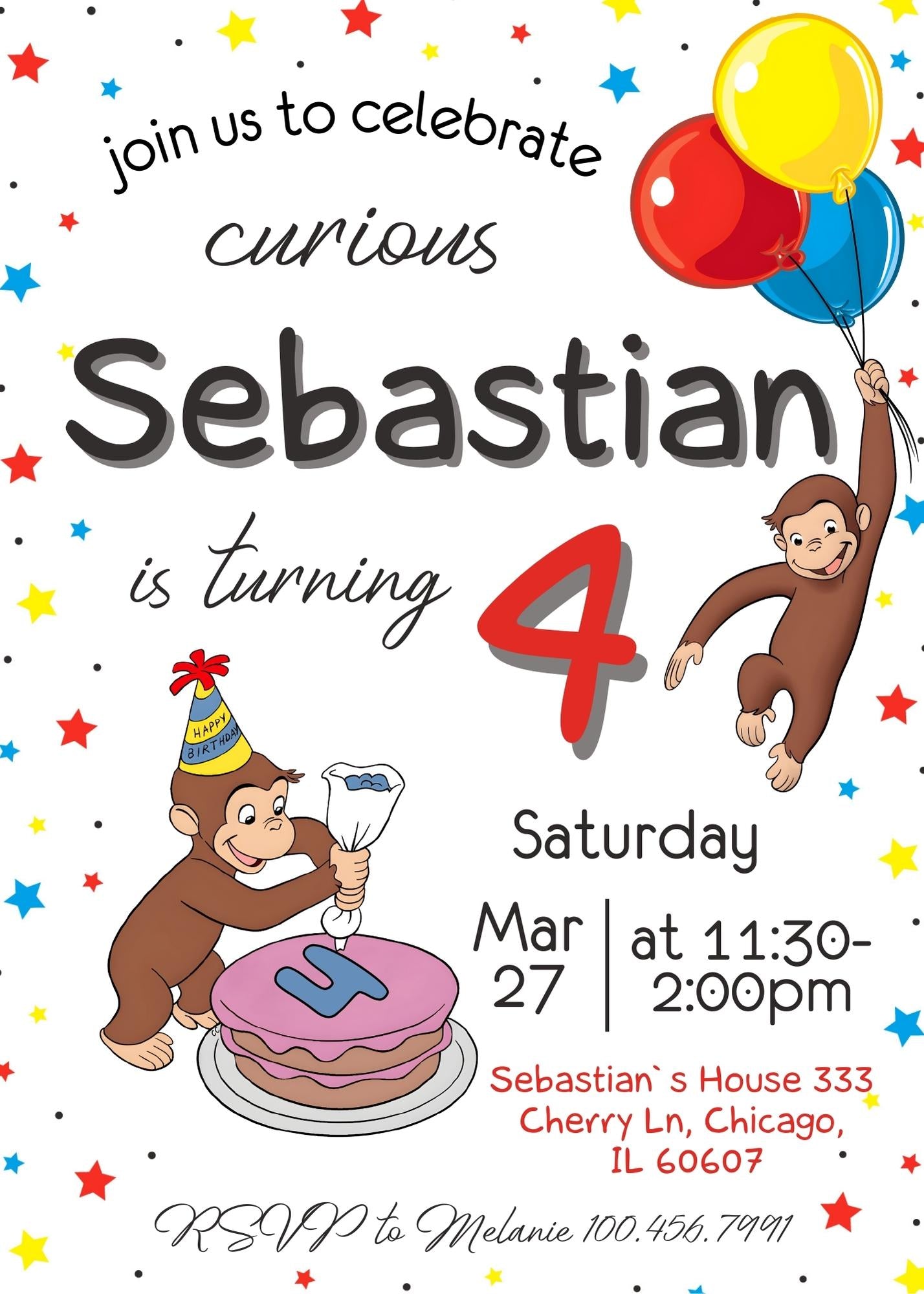 Curious George Monkey customizable invitation template | Share or Print | CD095