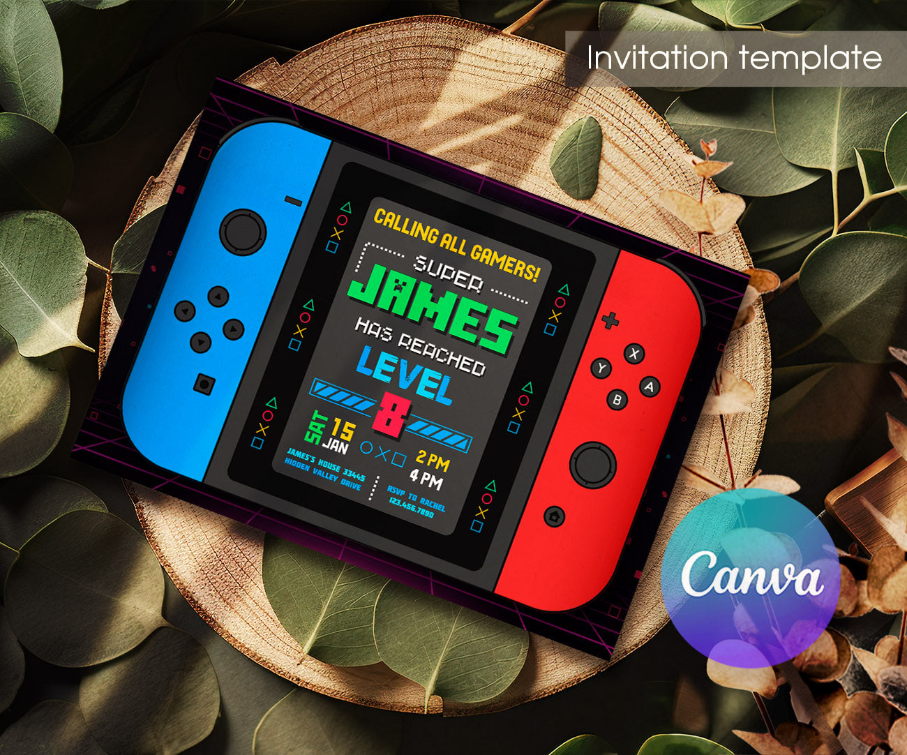 Nintendo Switch Gamer customizable invitation template | Share or Print | FZ830