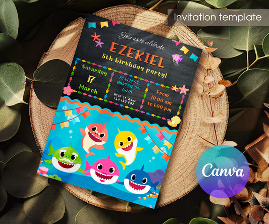 Baby Shark customizable invitation template | Share or Print | AF777