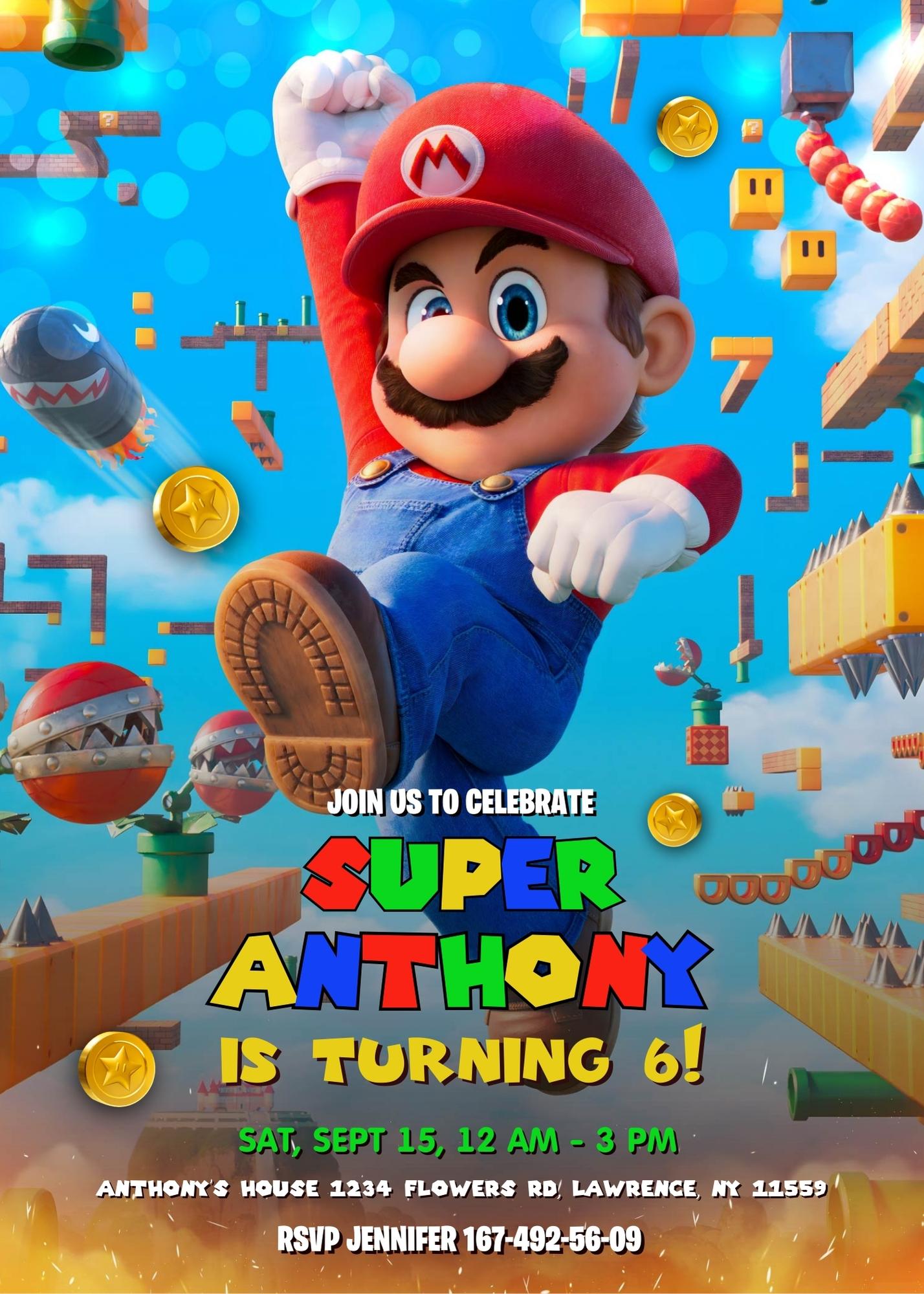 Super Mario Bros customizable invitation template | Share or Print | ED278