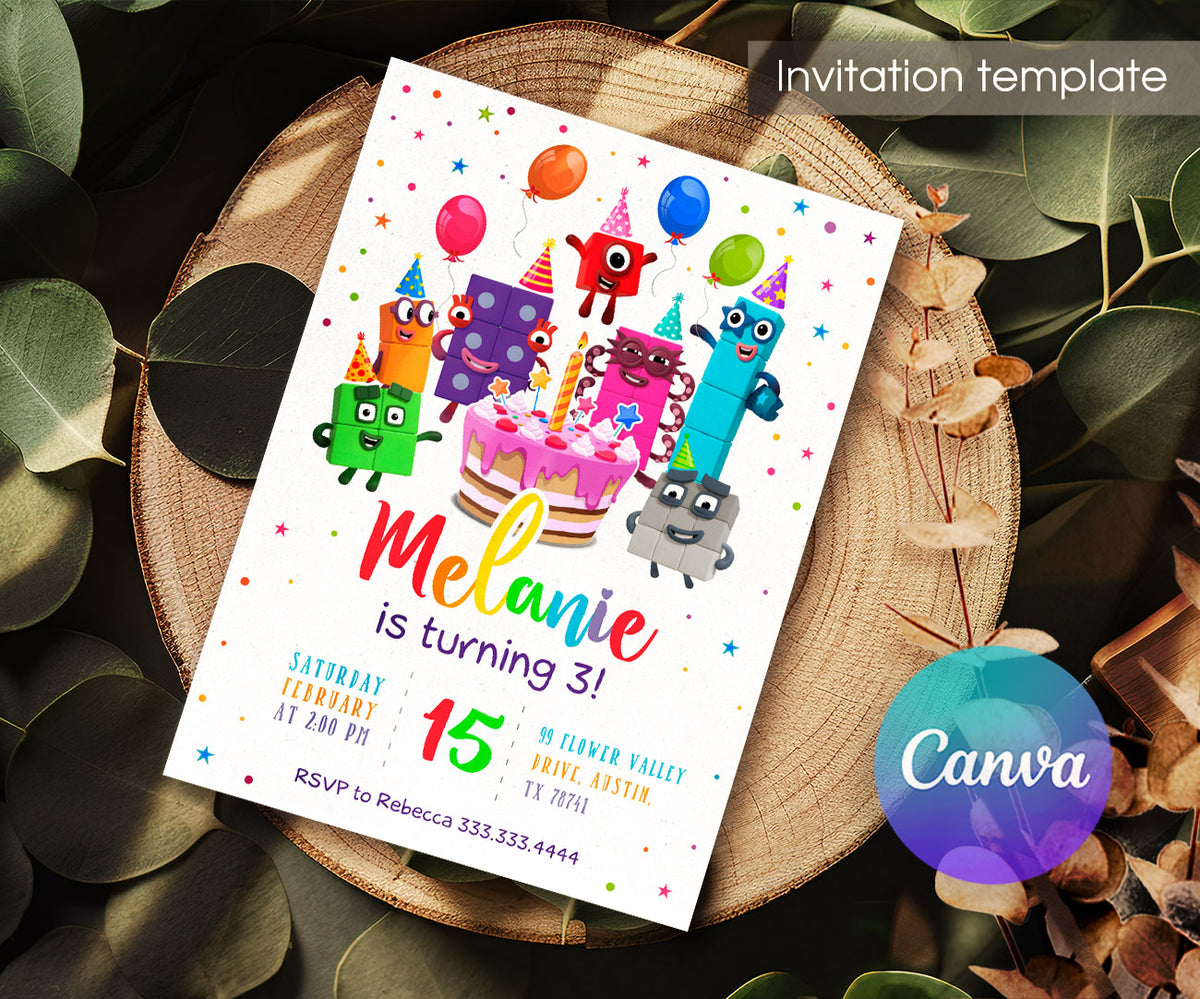Numberblocks customizable invitation template | Share or Print | QO314