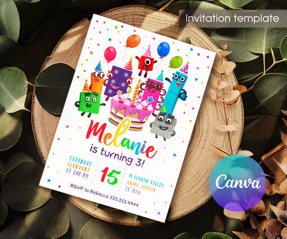 Numberblocks customizable invitation template | Share or Print | QO314