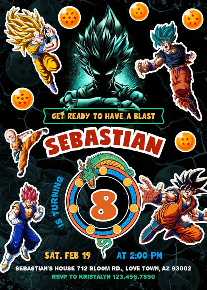 Dragon Ball Z Anime customizable invitation template | Share or Print | boy | JA297