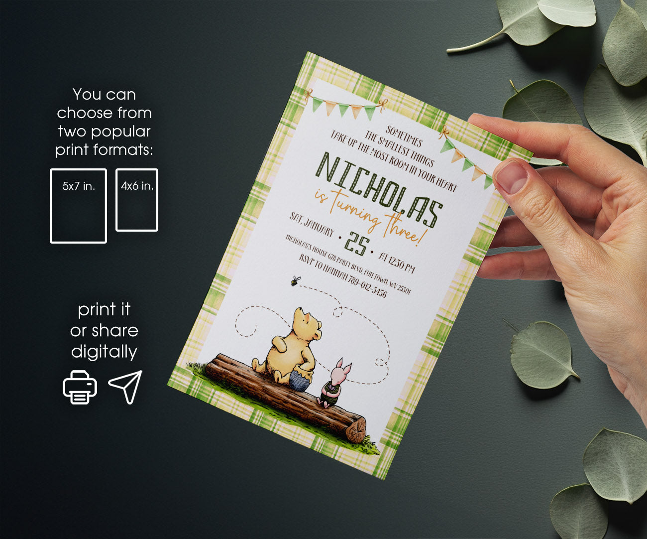Winnie the Pooh customizable invitation template | Share or Print | ZS893