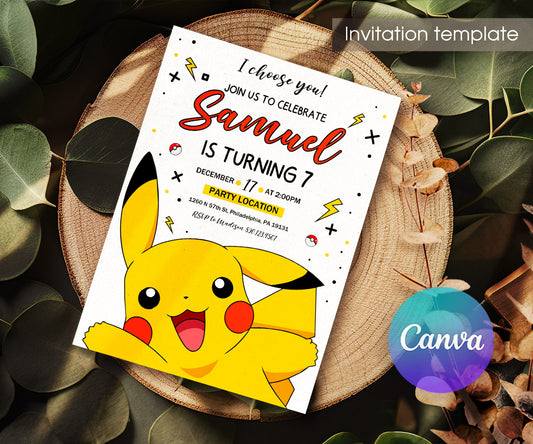 Pokemon Pikachu customizable invitation template | Share or Print | VX235