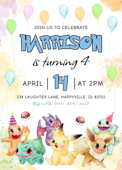 Pokemon Pikachu customizable invitation template | Share or Print | UR870