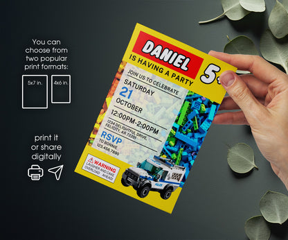 Lego Police Car customizable invitation template | Share or Print | boy | MN269