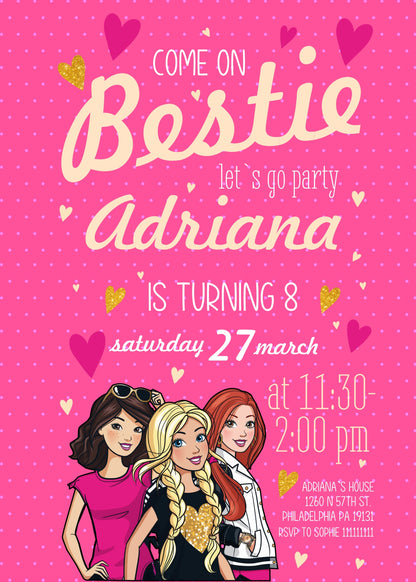 Barbie Pink customizable invitation template | Share or Print | girl | WT755