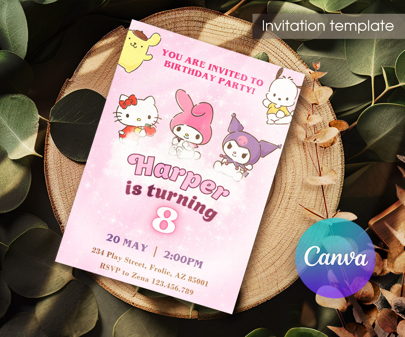 My Melody Hello Kitty Sanrio customizable invitation template | Share or Print | girl | OA099