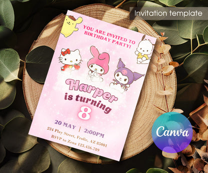 My Melody Hello Kitty Sanrio customizable invitation template | Share or Print | girl | OA099