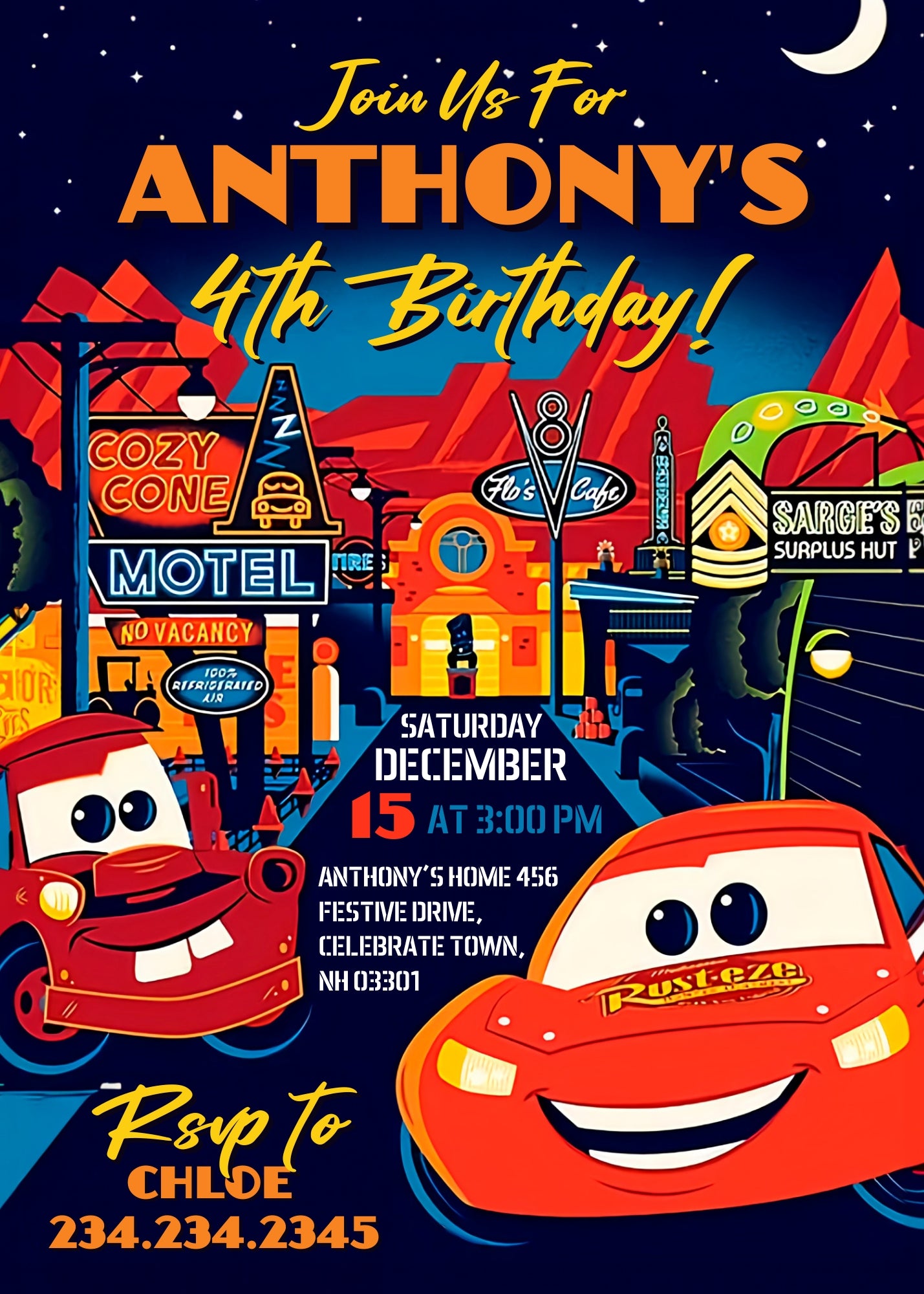 Cars Lightning McQueen customizable invitation template | Share or Print | boy | WT889