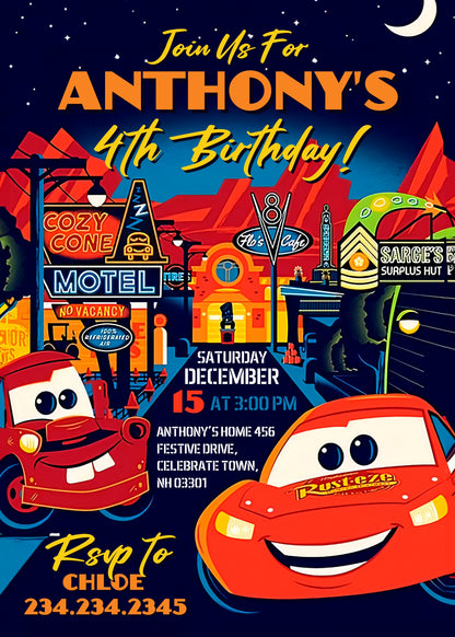 Cars Lightning McQueen customizable invitation template | Share or Print | boy | WT889