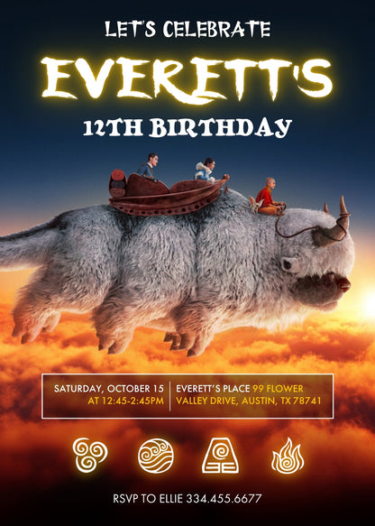 Avatar The Last Airbender customizable invitation template | Share or Print | SR187