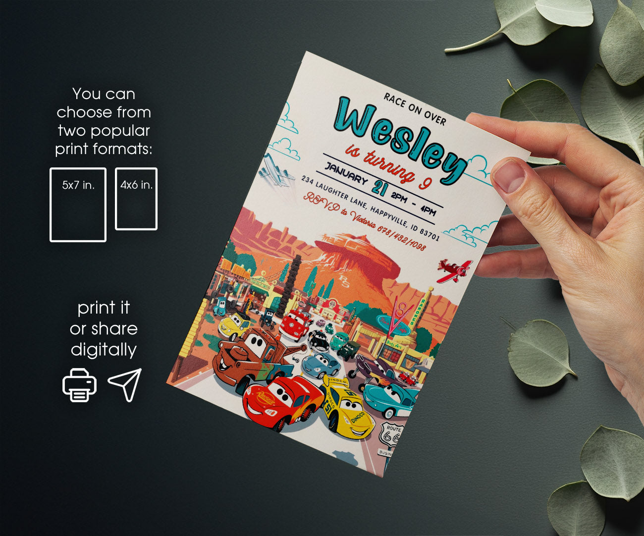 Cars Lightning McQueen customizable invitation template | Share or Print | boy | YK741