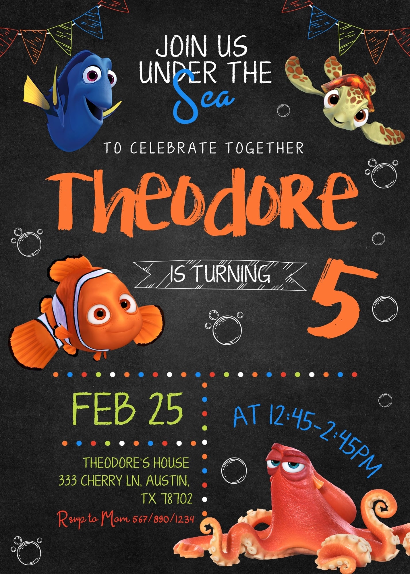 Finding Nemo customizable invitation template | Share or Print | XK623