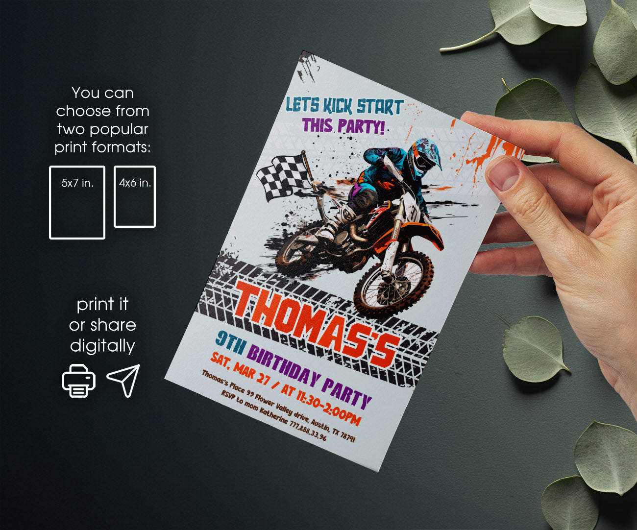 Motocross Extreme customizable invitation template | Share or Print | FM924