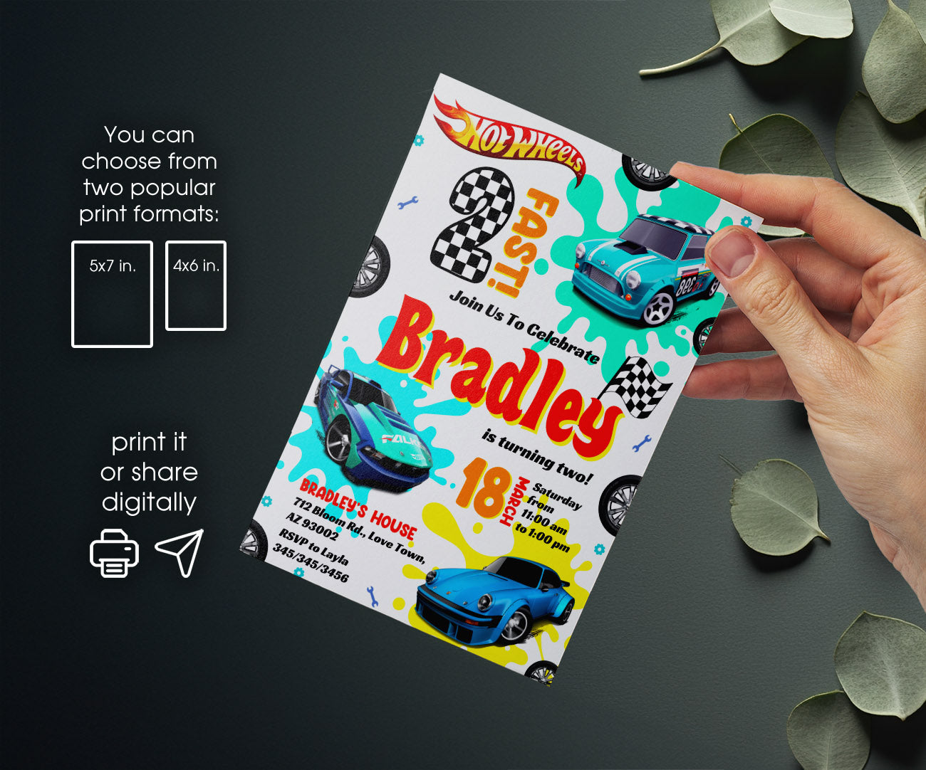 Hot Wheels Two Fast 2 Furious customizable invitation template | Share or Print | boy | OT488